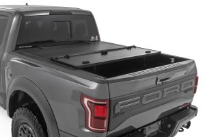 Ford F-150 Lightning Hard Tri-Fold Flip Up Bed Cover - Rough Country - Flip Up - 4WD - '22-'24